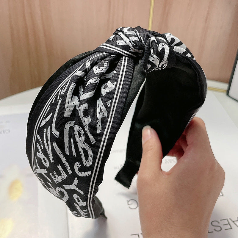 Wholesale Alphabet Numeric Wide Edge Printed Fabric Hair Hoops